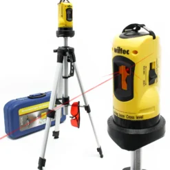 Wiltec Kreuzlinienlaser selbstnivellierend mit Stativ 1,2 m, ±0,5 mm/m genau, Rotationslaser zum Vermessen von Winkeln und Flächen, Nivelliergerät