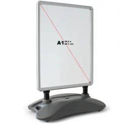Wiltec Kundenstopper DIN A1 – 790 x 500 x 1145 mm – beidseitig – mit Wassertank, Federn und Alu-Rahmen – Plakatständer Werbeaufsteller Werbetafel – hellgrau
