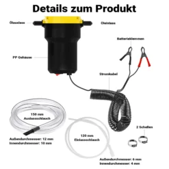 Wiltec Ölabsaugpumpe 12 V 60 W, 130 x 130 x 85 mm, 1,5 l/min, Absaugpumpe für Diesel, Biodiesel, Heizöl, Dieselpumpe Ölpumpe Heizölpumpe für den Ölwechsel