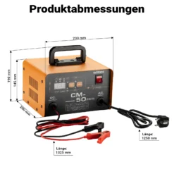 Wiltec Ladegerät 12-24 V, 16 Ah, 30-300 Ah für Autobatterie Kfz und Motorrad Starthilfe 490 W, intelligenter Lader mit LCD-Display und Tragegriff