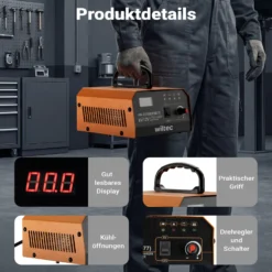 Wiltec Ladegerät 6-12 V, Batterieladegerät mit variabler Stromstärke 3–10A, 10-150 Ah für Autobatterie Kfz und Motorrad, intelligenter Lader mit LCD-Display und Tragegriff