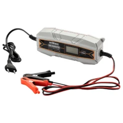 Wiltec Ladegerät 6-12 V, Batterieladegerät 4 A, 10-150 Ah für Autobatterie Kfz und Motorrad, intelligenter Lader mit Verpol-, Überlade- und Kurzschlussschutz mit LCD-Display