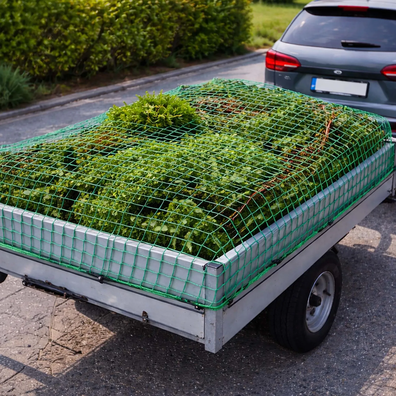 Wiltec Ladungssicherungsnetz Grün 2,1x1,25m Masche 4,5x4,5 cm Stärke 3 mm Polypropylen Transportnetz für Anhänger mit Randkördel Witterungsbeständig Ladung Sicherheit