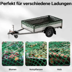 Wiltec Ladungssicherungsnetz 3x6 m Grün Masche 4,5x4,5 cm Stärke 3 mm Polypropylen Transportnetz für Anhänger mit Randkordel Polypropylen Witterungsbeständig Ladung Sicherheit