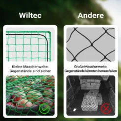 Wiltec Ladungssicherungsnetz 3x6 m Grün Masche 4,5x4,5 cm Stärke 3 mm Polypropylen Transportnetz für Anhänger mit Randkordel Polypropylen Witterungsbeständig Ladung Sicherheit