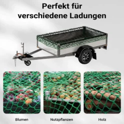 Wiltec Ladungssicherungsnetz 4x2,5m Grün Masche 4,5x4,5 cm Stärke 3 mm Polypropylen Transportnetz für Anhänger mit Randkördel Witterungsbeständig Ladung Sicherheit