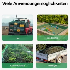 Wiltec Ladungssicherungsnetz 4x2,5m Grün Masche 4,5x4,5 cm Stärke 3 mm Polypropylen Transportnetz für Anhänger mit Randkördel Witterungsbeständig Ladung Sicherheit
