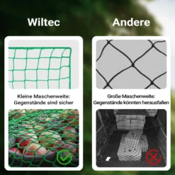 Wiltec Ladungssicherungsnetz Grün 2,5x1,5m Masche 4,5x4,5 cm Stärke 3 mm Polypropylen Transportnetz für Anhänger mit Randkördel Witterungsbeständig Ladung Sicherheit