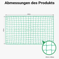 Wiltec Ladungssicherungsnetz 4x4m Grün Masche 4,5x4,5 cm Stärke 3 mm Polypropylen Transportnetz für Anhänger mit Randkördel Witterungsbeständig Ladung Sicherheit