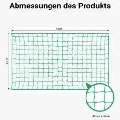 Wiltec Ladungssicherungsnetz 3x3 m Grün Masche 4,5x4,5 cm Stärke 3 mm Polypropylen Transportnetz für Anhänger mit Randkördel Witterungsbeständig Ladung Sicherheit