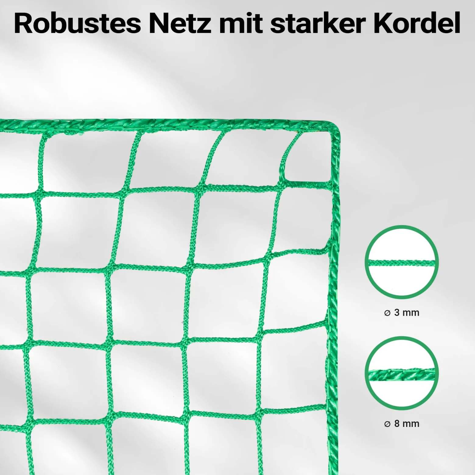 Wiltec Ladungssicherungsnetz 3x3 m Grün Masche 4,5x4,5 cm Stärke 3 mm Polypropylen Transportnetz für Anhänger mit Randkördel Witterungsbeständig Ladung Sicherheit