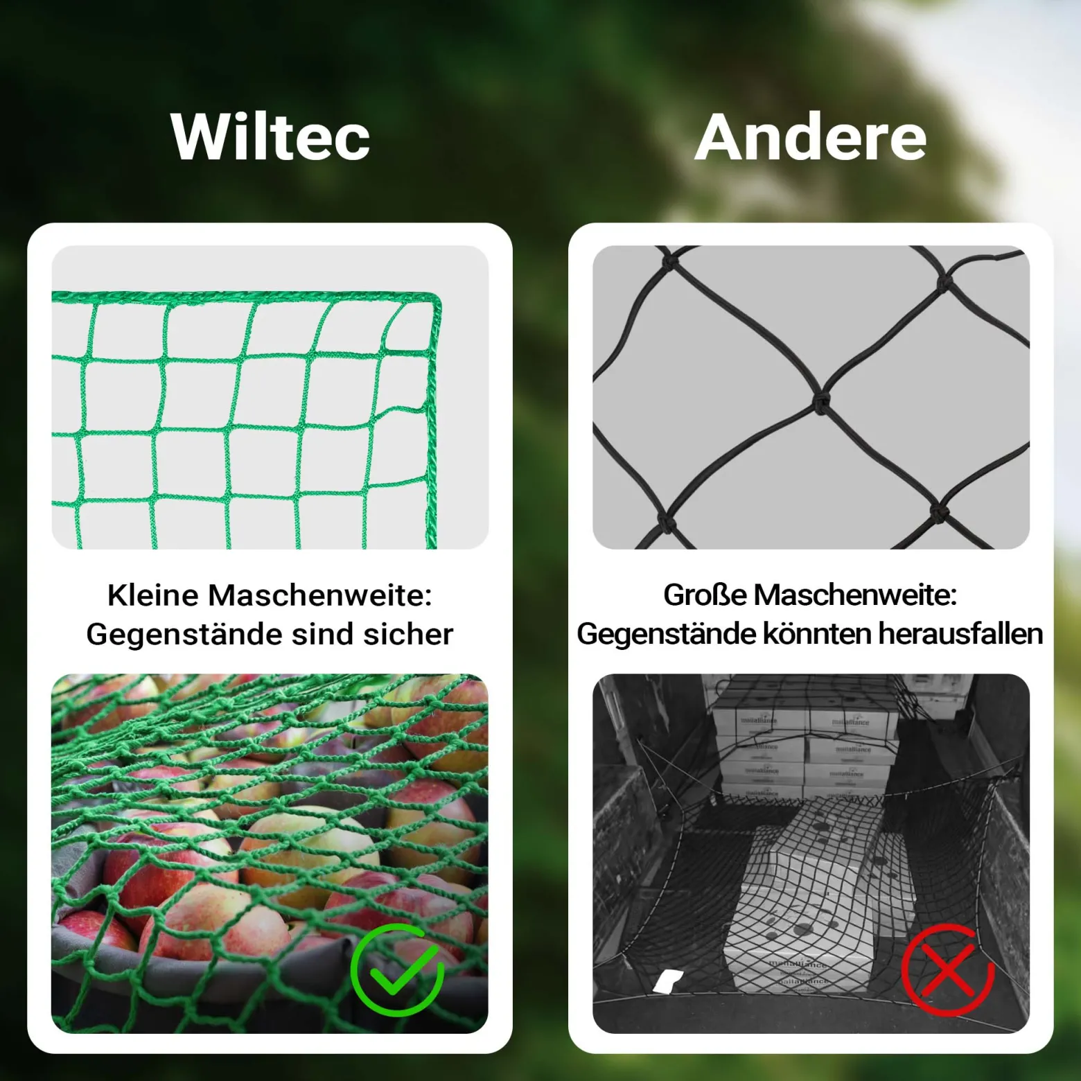 Wiltec Ladungssicherungsnetz 3,5x2,5m Grün Masche 4,5x4,5 cm Stärke 3 mm Polypropylen Transportnetz für Anhänger mit Randkördel Witterungsbeständig Ladung Sicherheit