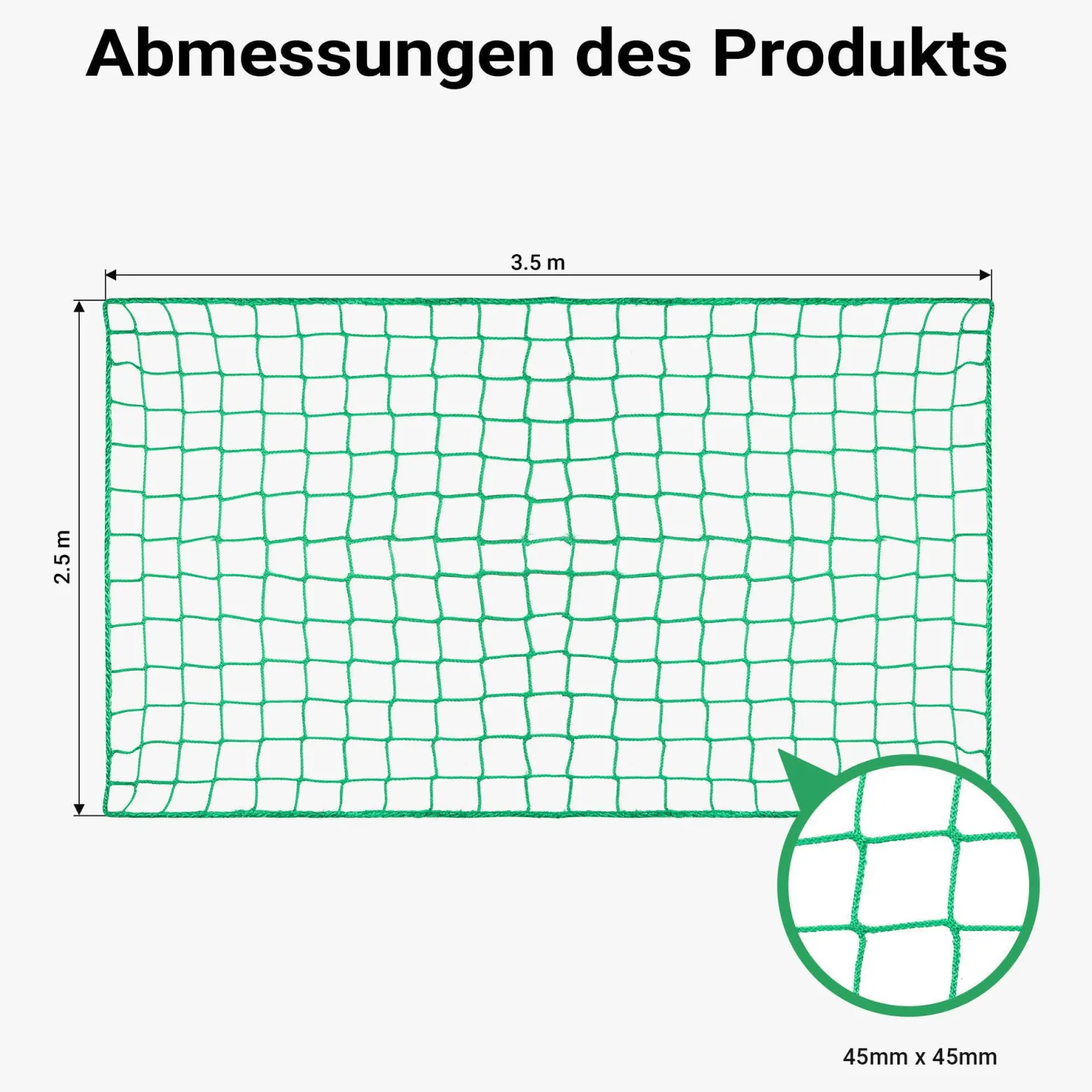 Wiltec Ladungssicherungsnetz 3,5x2,5m Grün Masche 4,5x4,5 cm Stärke 3 mm Polypropylen Transportnetz für Anhänger mit Randkördel Witterungsbeständig Ladung Sicherheit