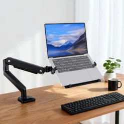 Wiltec Laptopablage für Monitorhalter, Laptopständer aus Stahl mit Breitenanpassung, Laptophalter kompatibel mit VESA 100 x 100 und 75 x 75, Notebook Halterung mit Rutschschutz