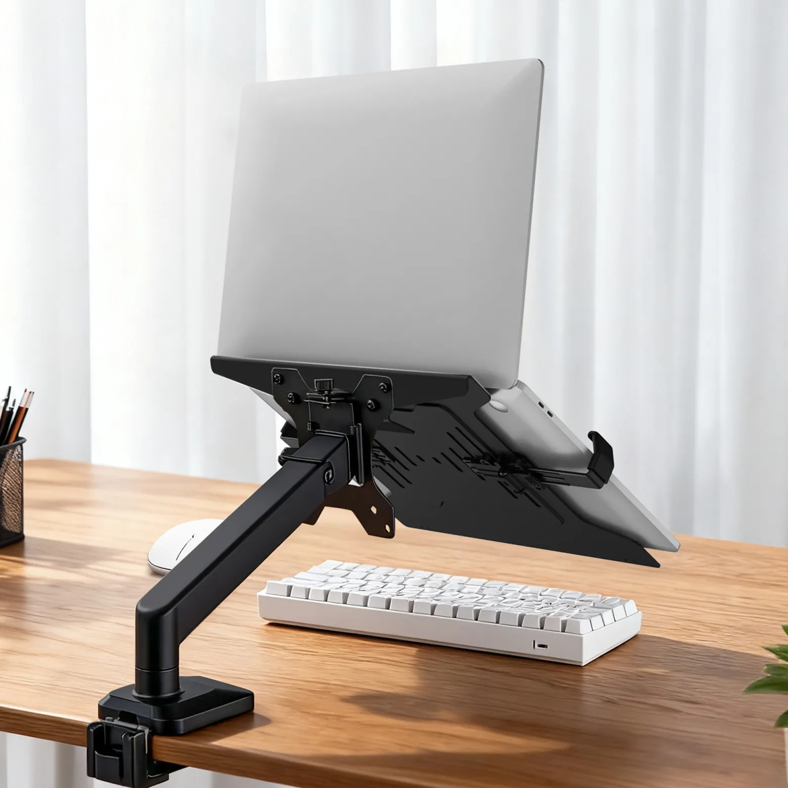 Wiltec Laptopablage für Monitorhalter, Laptopständer aus Stahl mit Breitenanpassung, Laptophalter kompatibel mit VESA 100 x 100 und 75 x 75, Notebook Halterung mit Rutschschutz
