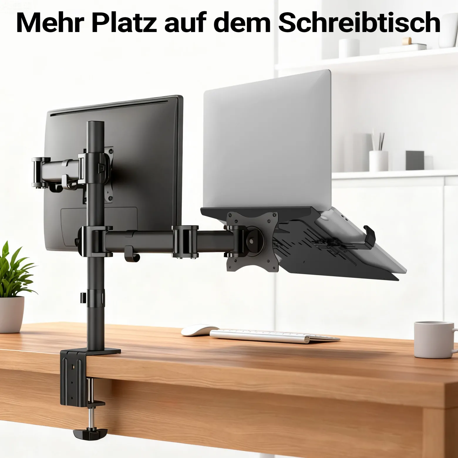Wiltec Laptopablage für Monitorhalter, Laptopständer aus Stahl mit Breitenanpassung, Laptophalter kompatibel mit VESA 100 x 100 und 75 x 75, Notebook Halterung mit Rutschschutz