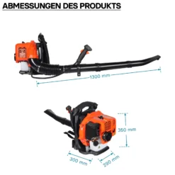Wiltec Laubbläser 1,7 PS Rückenlaubbläser, Laubgebläse benzinbetrieben mit 1,2 l Tank, Benzin Laubbläser einhändig bedienbar, Laubpuster inkl. Düsen