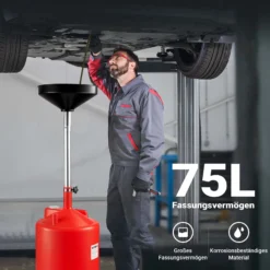 Wiltec Ölauffangwagen 75 l Ölablassgerät 145-185 cm, höhenverstellbarer Ölauffangbehälter mit großem Trichter Ø 41 cm, Altölauffangbehälter ideal für Ölwechsel bei Auto und Motorrad