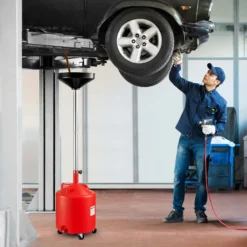Wiltec Ölauffangwagen 75 l Ölablassgerät 145-185 cm, höhenverstellbarer Ölauffangbehälter mit großem Trichter Ø 41 cm, Altölauffangbehälter ideal für Ölwechsel bei Auto und Motorrad