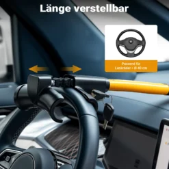 Wiltec Lenkradkralle inkl. 2 Schlüssel 360 x 180 x 95 mm aus Kupfer, Lenkradsperre als Lenkradschloss und Diebstahlsicherung fürs Auto