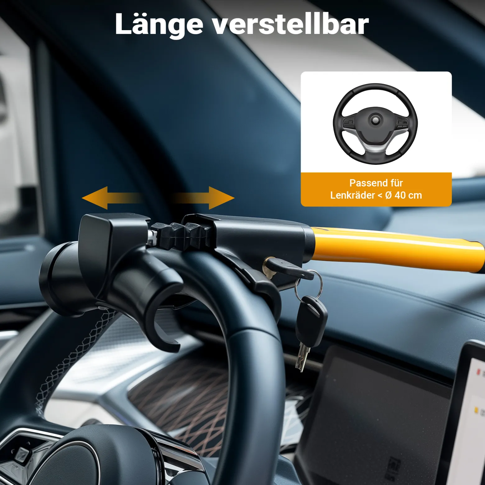 Wiltec Lenkradkralle inkl. 2 Schlüssel 360 x 180 x 95 mm aus Kupfer, Lenkradsperre als Lenkradschloss und Diebstahlsicherung fürs Auto
