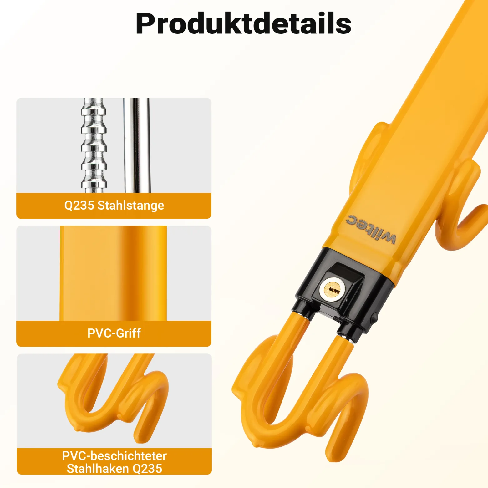 Wiltec Lenkradkralle inkl. 3 Schlüssel 490 x 90 x 98 mm für Lenkräder mit Durchmesser 190-315 mm