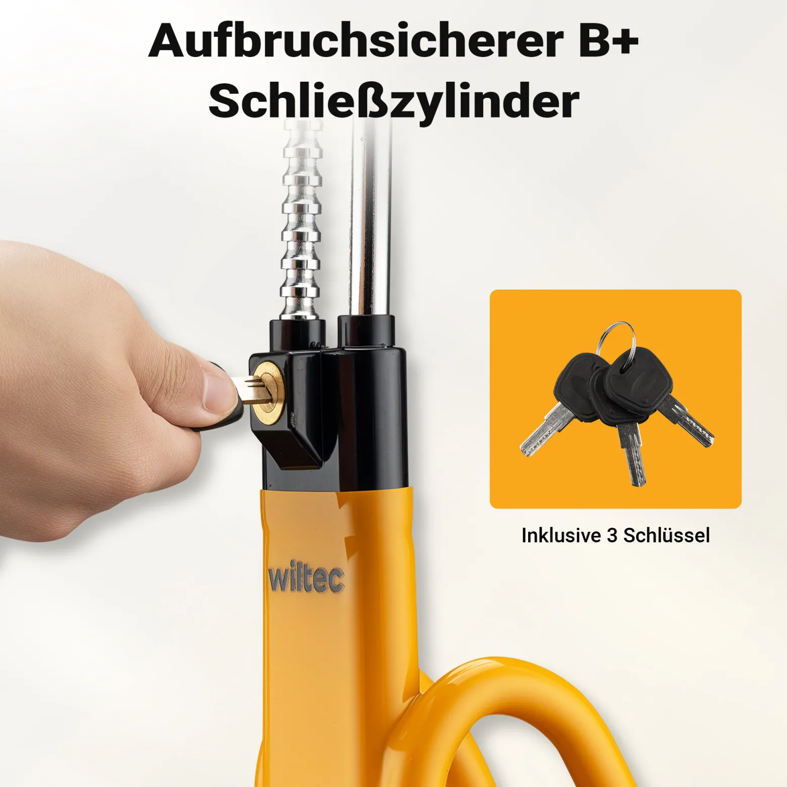Wiltec Lenkradkralle inkl. 3 Schlüssel 490 x 90 x 98 mm für Lenkräder mit Durchmesser 190-315 mm