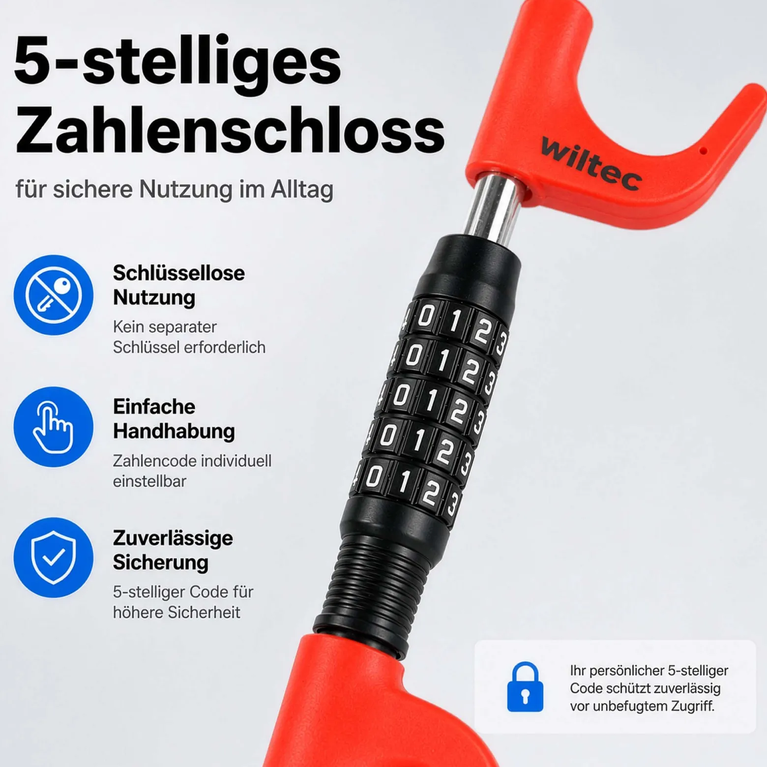 Wiltec Lenkradsperre mit Nothammer ausziehbar bis 67 cm als Lenkradschloss und Diebstahlsicherung fürs Auto
