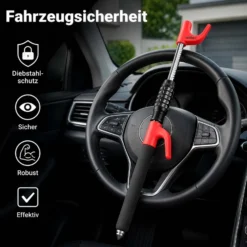 Wiltec Lenkradsperre mit Nothammer ausziehbar bis 67 cm als Lenkradschloss und Diebstahlsicherung fürs Auto
