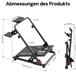 Wiltec Lenkradständer klappbar 68 x 82 x 83 cm, Lenkrad Halterung für Sim Racing, Lenkrad Ständer mit Befestigungspunkte für Lenkrad, Schalthebel und Pedale