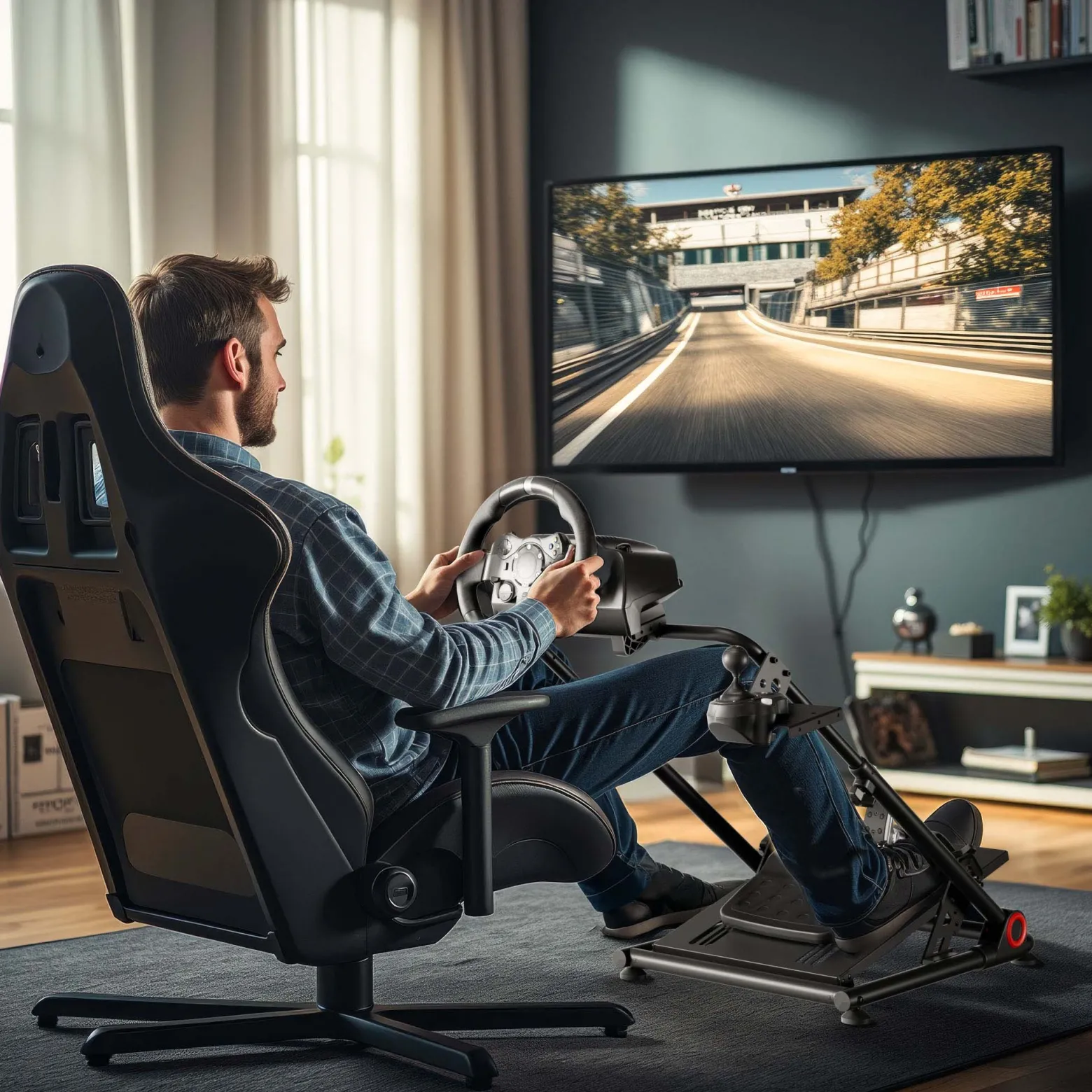 Wiltec Lenkradständer klappbar 68 x 82 x 83 cm, Lenkrad Halterung für Sim Racing, Lenkrad Ständer mit Befestigungspunkte für Lenkrad, Schalthebel und Pedale