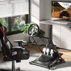 Wiltec Lenkradständer klappbar 68 x 82 x 83 cm, Lenkrad Halterung für Sim Racing, Lenkrad Ständer mit Befestigungspunkte für Lenkrad, Schalthebel und Pedale