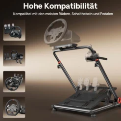 Wiltec Lenkradständer klappbar 68 x 82 x 83 cm, Lenkrad Halterung für Sim Racing, Lenkrad Ständer mit Befestigungspunkte für Lenkrad, Schalthebel und Pedale