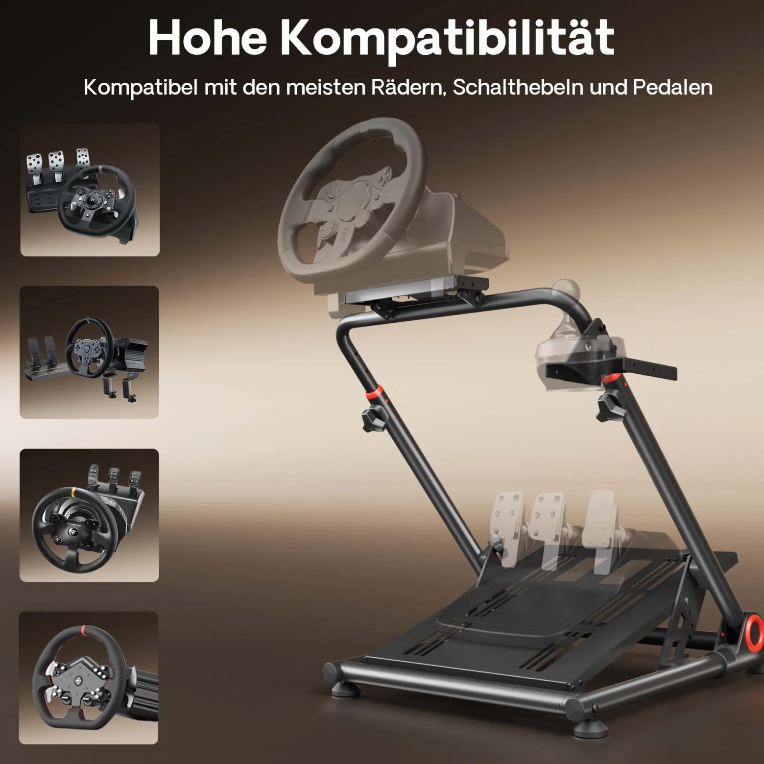 Wiltec Lenkradständer klappbar 68 x 82 x 83 cm, Lenkrad Halterung für Sim Racing, Lenkrad Ständer mit Befestigungspunkte für Lenkrad, Schalthebel und Pedale