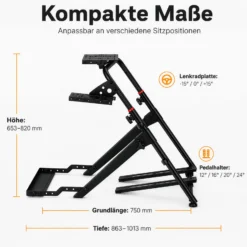 Wiltec Lenkradständer klappbar mit Pedalhalter belastbar bis 20 kg, höhenverstellbarer Sim Racing Stand kompatibel mit vielen Gaming Lenkrädern und Pedalen