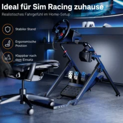 Wiltec Lenkradständer klappbar mit Pedalhalter belastbar bis 20 kg, höhenverstellbarer Sim Racing Stand kompatibel mit vielen Gaming Lenkrädern und Pedalen