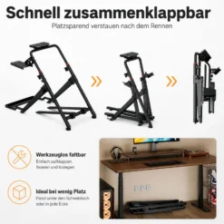 Wiltec Lenkradständer klappbar mit Pedalhalter belastbar bis 20 kg, höhenverstellbarer Sim Racing Stand kompatibel mit vielen Gaming Lenkrädern und Pedalen