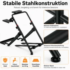 Wiltec Lenkradständer klappbar mit Pedalhalter belastbar bis 20 kg, höhenverstellbarer Sim Racing Stand kompatibel mit vielen Gaming Lenkrädern und Pedalen