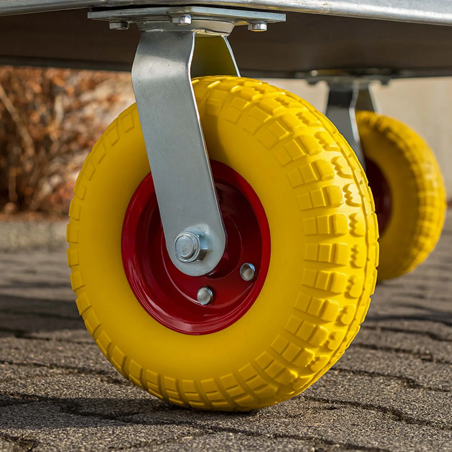 Wiltec Lenkrolle Ø258 bis 150kg mit Metallfelgen 78mm hoch pannensicher gelb belastbar, Transportrolle Möbelrolle Laufrolle Möbel-Lenkrolle
