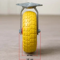 Wiltec Lenkrolle Ø258 bis 150kg mit Metallfelgen 78mm hoch pannensicher gelb belastbar, Transportrolle Möbelrolle Laufrolle Möbel-Lenkrolle