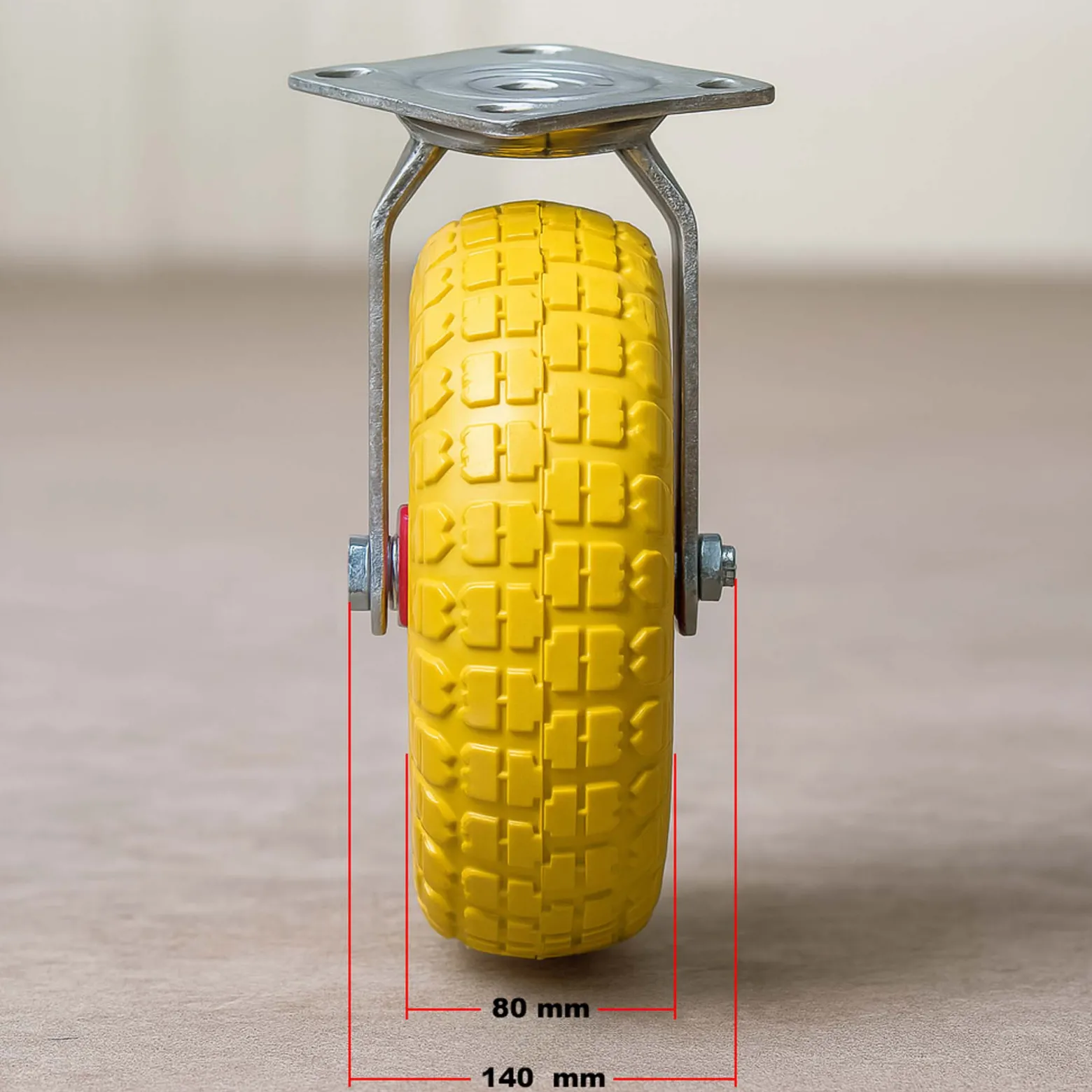Wiltec Lenkrolle Ø258 bis 150kg mit Metallfelgen 78mm hoch pannensicher gelb belastbar, Transportrolle Möbelrolle Laufrolle Möbel-Lenkrolle