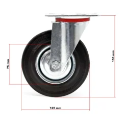 Wiltec Lenkrolle Ø125mm bis 100kg Tragkraft mit Gummirad ungebremst, leiser Lauf, Transportrolle Möbelrolle Laufrolle Möbel-Lenkrolle