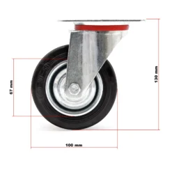 Wiltec Lenkrolle Ø100mm bis 70kg Tragkraft mit Gummirad ungebremst, leiser Lauf, Transportrolle Möbelrolle Laufrolle Möbel-Lenkrolle