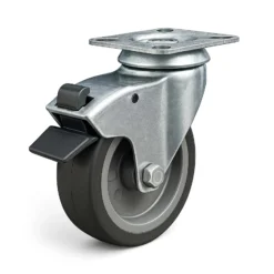 Wiltec Lenkrolle 100mm mit Kunststoffrad, Bremse und Anbauplatte Transportrolle bis 80kg leiser Lauf Möbelrolle Laufrolle Möbel-Lenkrolle