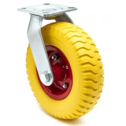 Wiltec Lenkrolle Ø220mm Transportrolle 58mm breit bis 100kg gelb aus Vollmaterial mit schwingender Halterung, pannensicher, leiser Lauf