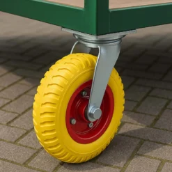 Wiltec Lenkrolle Ø220mm Transportrolle 58mm breit bis 100kg gelb aus Vollmaterial mit schwingender Halterung, pannensicher, leiser Lauf