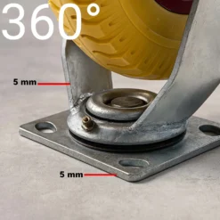 Wiltec Lenkrolle Ø220mm Transportrolle 58mm breit bis 100kg gelb aus Vollmaterial mit schwingender Halterung, pannensicher, leiser Lauf