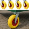 Wiltec Lenkrollen Set 4x Ø220mm Transportrolle 58mm breit bis 100kg pro Rad gelb aus Vollmaterial mit schwingender Halterung, pannensicher, leiser Lauf