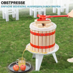 Wiltec 12L Obstpresse aus Buchenholz inkl. Presstuch, manuelle Weinpresse mit 240x270mm Korb, Apfelpresse Fruchtpresse für Obst Wein Maische