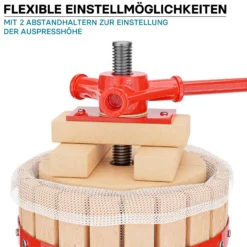 Wiltec 12L Obstpresse aus Buchenholz inkl. Presstuch, manuelle Weinpresse mit 240x270mm Korb, Apfelpresse Fruchtpresse für Obst Wein Maische